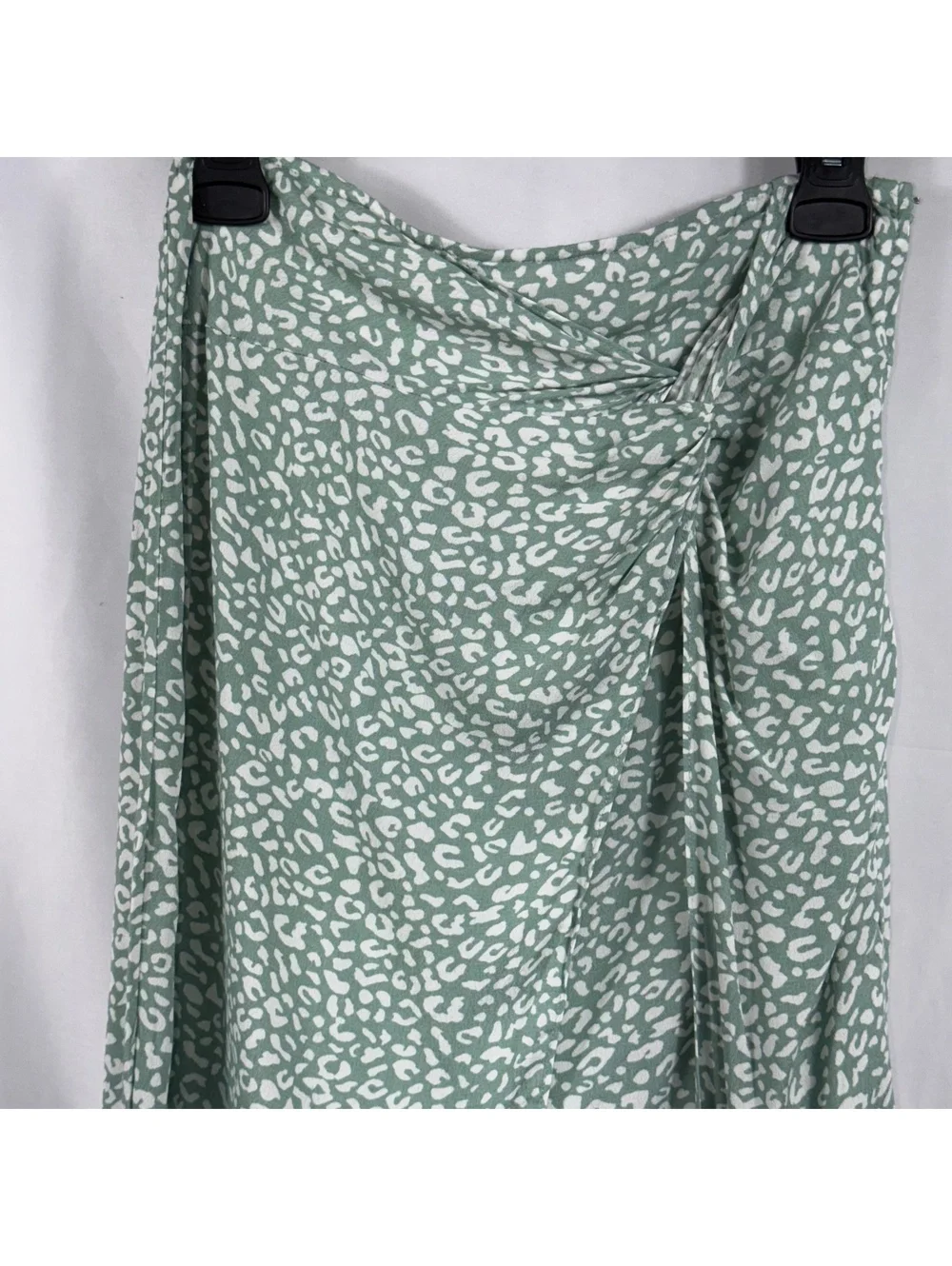 Blue Rain Women’s Small Sage Green Animal Print Wrap Maxi Skirt High Slit